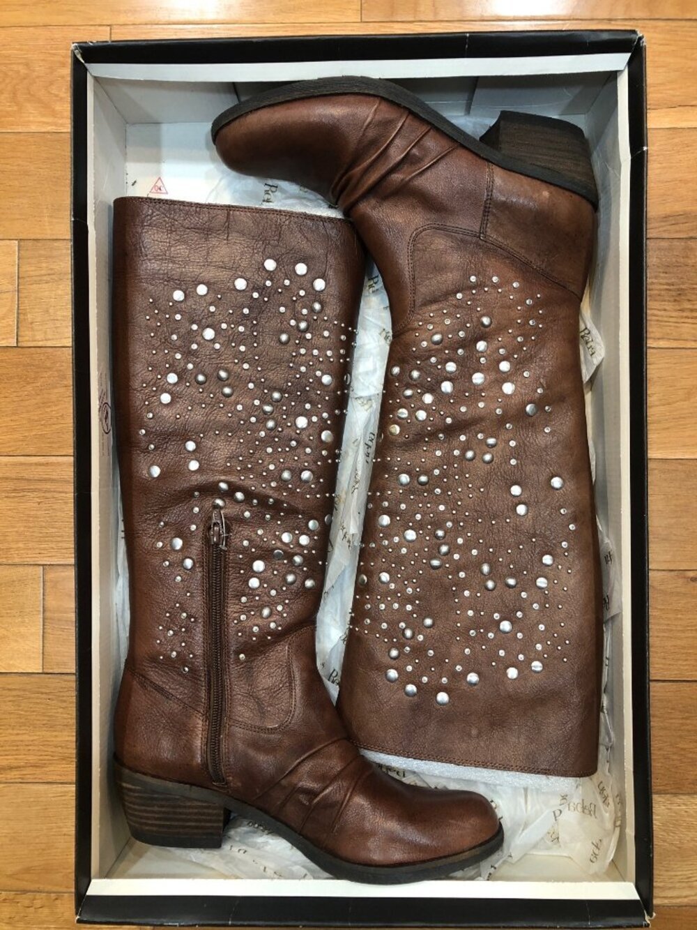 Reba Whiskey Brown Leather Studded Boots Sz 9M Coastal Cowgirl Comfort Festival